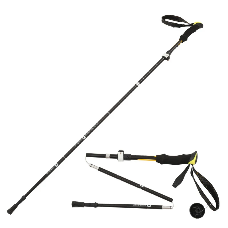 JSJM Outdoor Trekking Pole Foldable Telescopic Aluminum Alloy Cane Climbing Hiking Trekking Pole