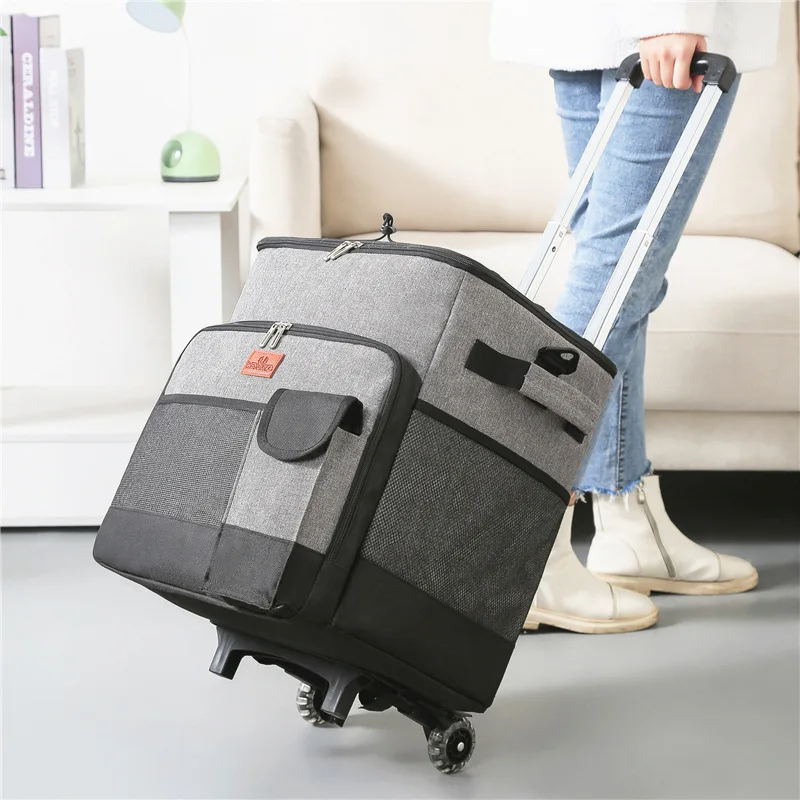 Removable trolley insulation outdoor picnic bag large tug ice portable rolling refrigerated cooler delivery backpack with wheels