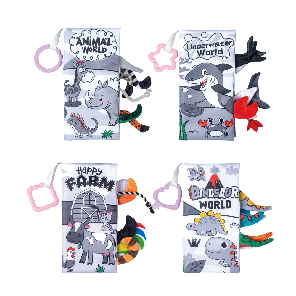 Infant Early Education Soft Washable Black White Fabric Cloth Book Set Toy High Quality Washable Soft Tails Teethers Fabric Book
