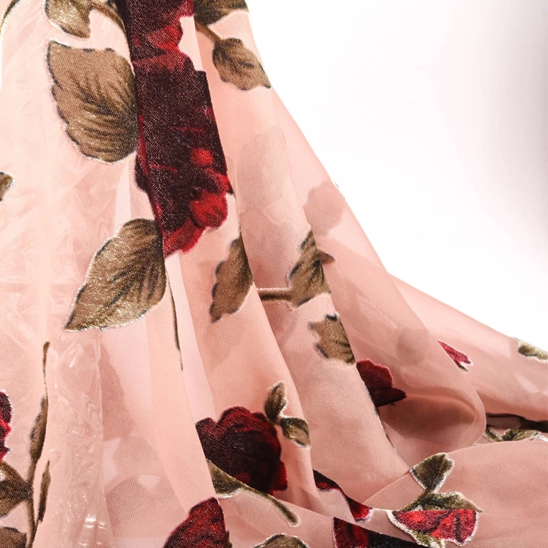 Hot Sale woven burnout velvet fabric silk velvet rose flower print for women dress and garment