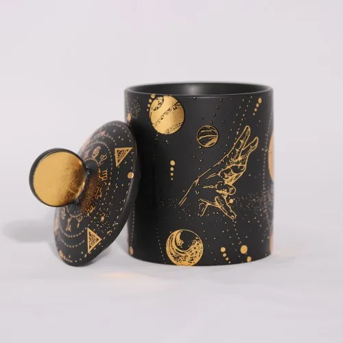 Tarot design spiritual candle jar healing black candle vessels unique design special round empty ceramic candle jar