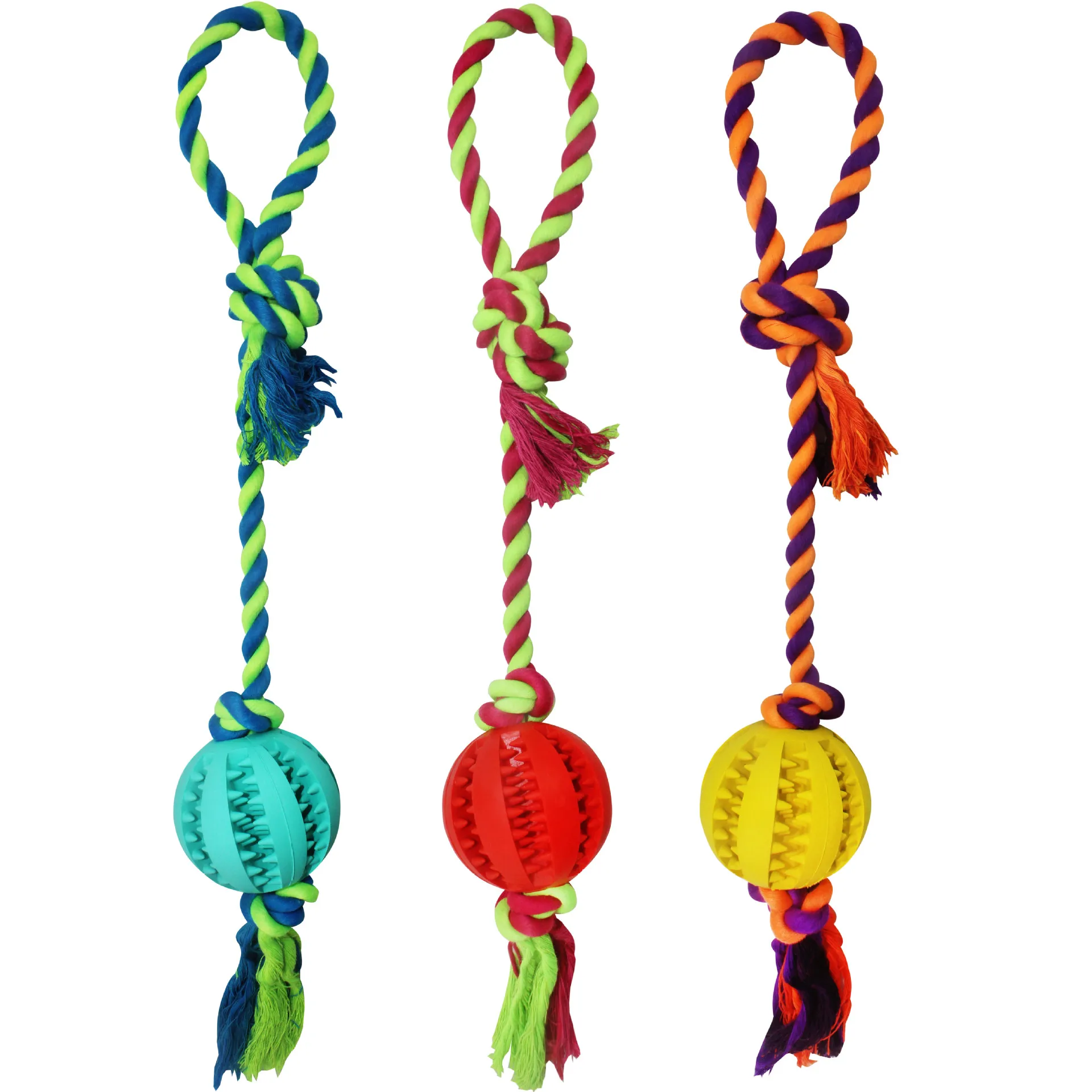Cotton rope tooth cleaning toy rubber ball resistant to biting teeth funny durable dog chew toys pet molar toy