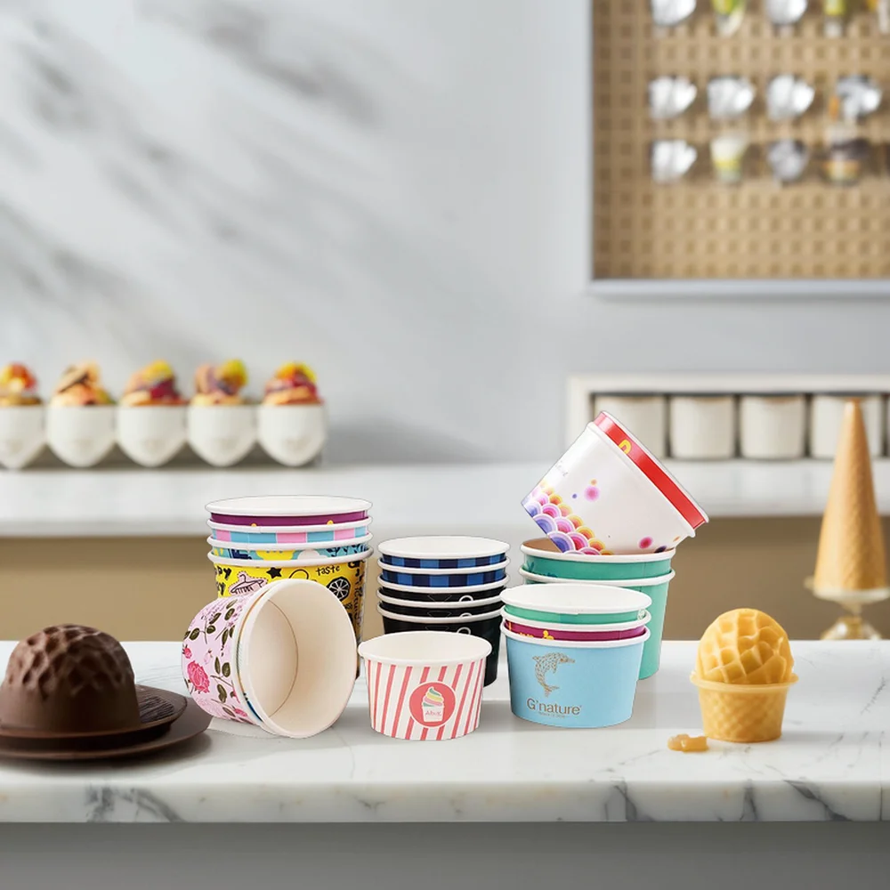 AT PACK New Arrival 3Oz 5Oz 8Oz 10Oz Ice Cream Paper Cup Packaging Custom Disposable Ice Cream Packaging Paper Cup With Lid
