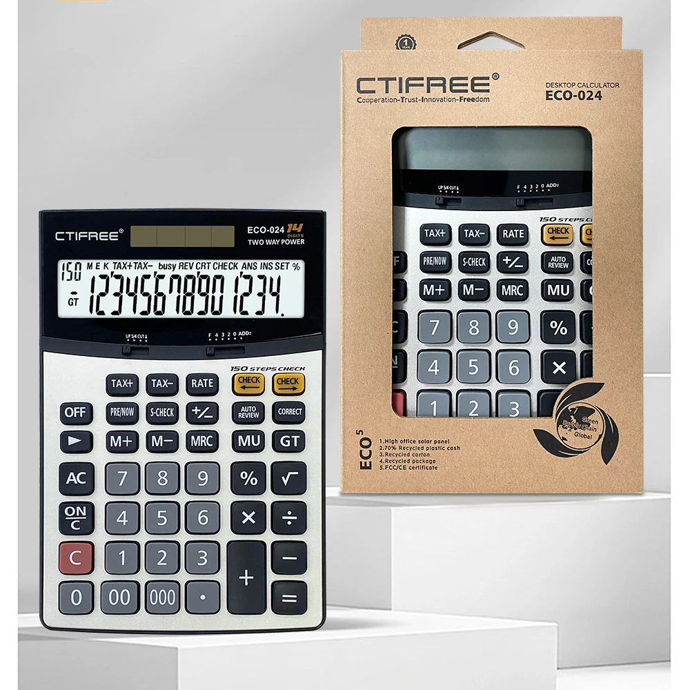 Commercial Desktop Calculator With Kickstand Arithmetic Logic Battery and Solar Hybrid Powered LCD Display Great for Home