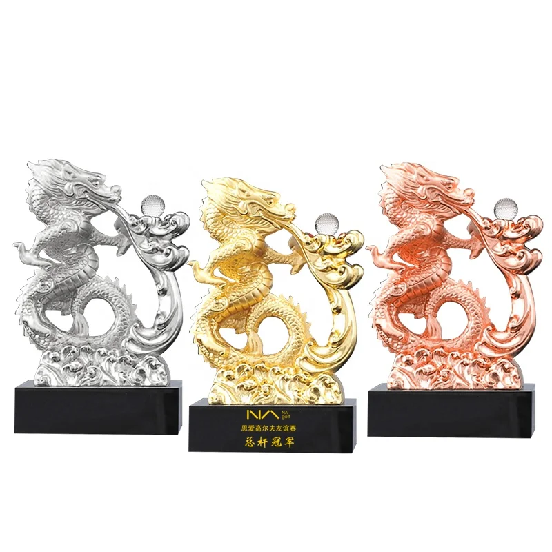 Shenzhen factory metal gold/silver/bronze dragon sport event company annual ceremony Award Trophy