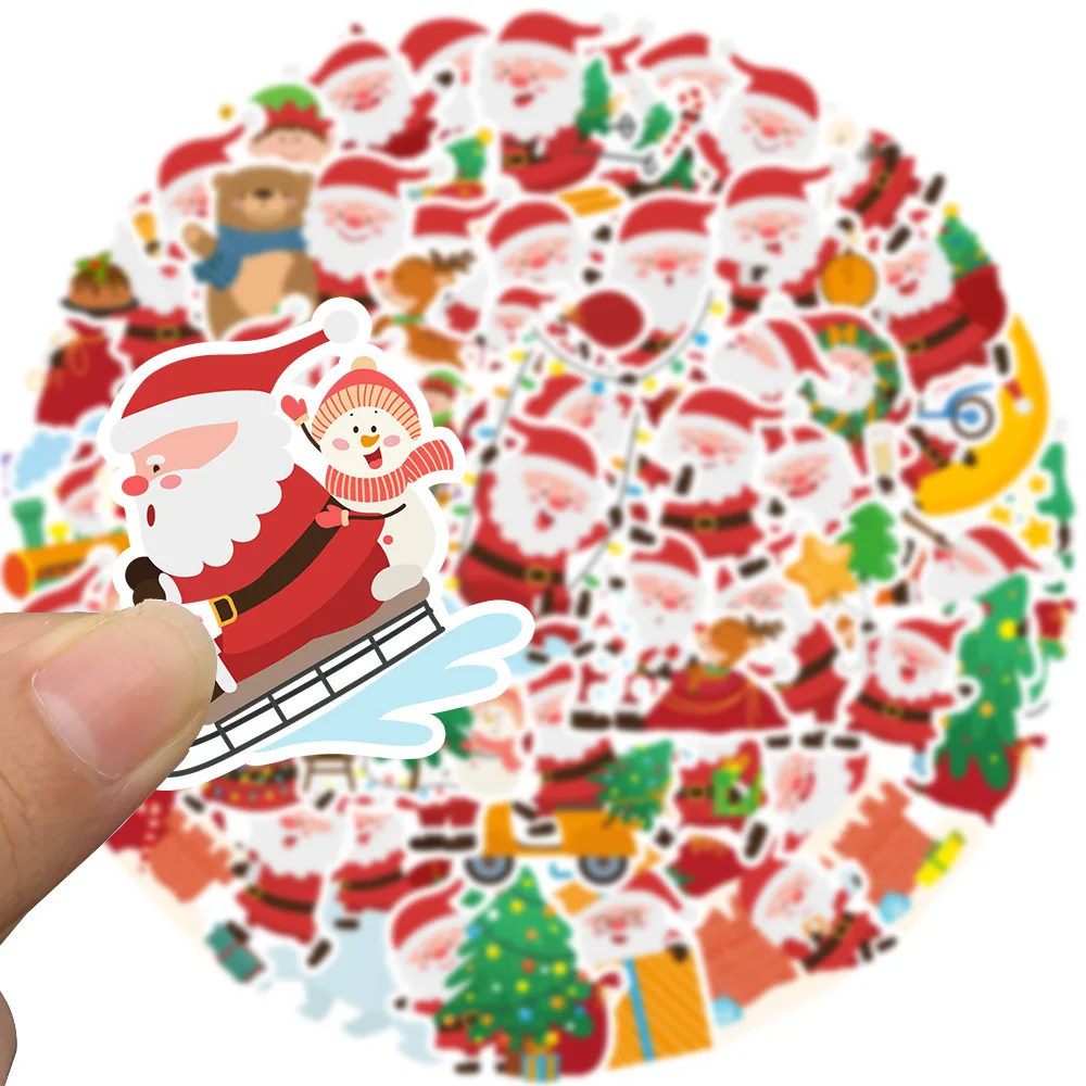 50 pcs Christmas Holiday Cartoon Cute Decorative Window Car Door Skateboard Laptop Graffiti Sticker