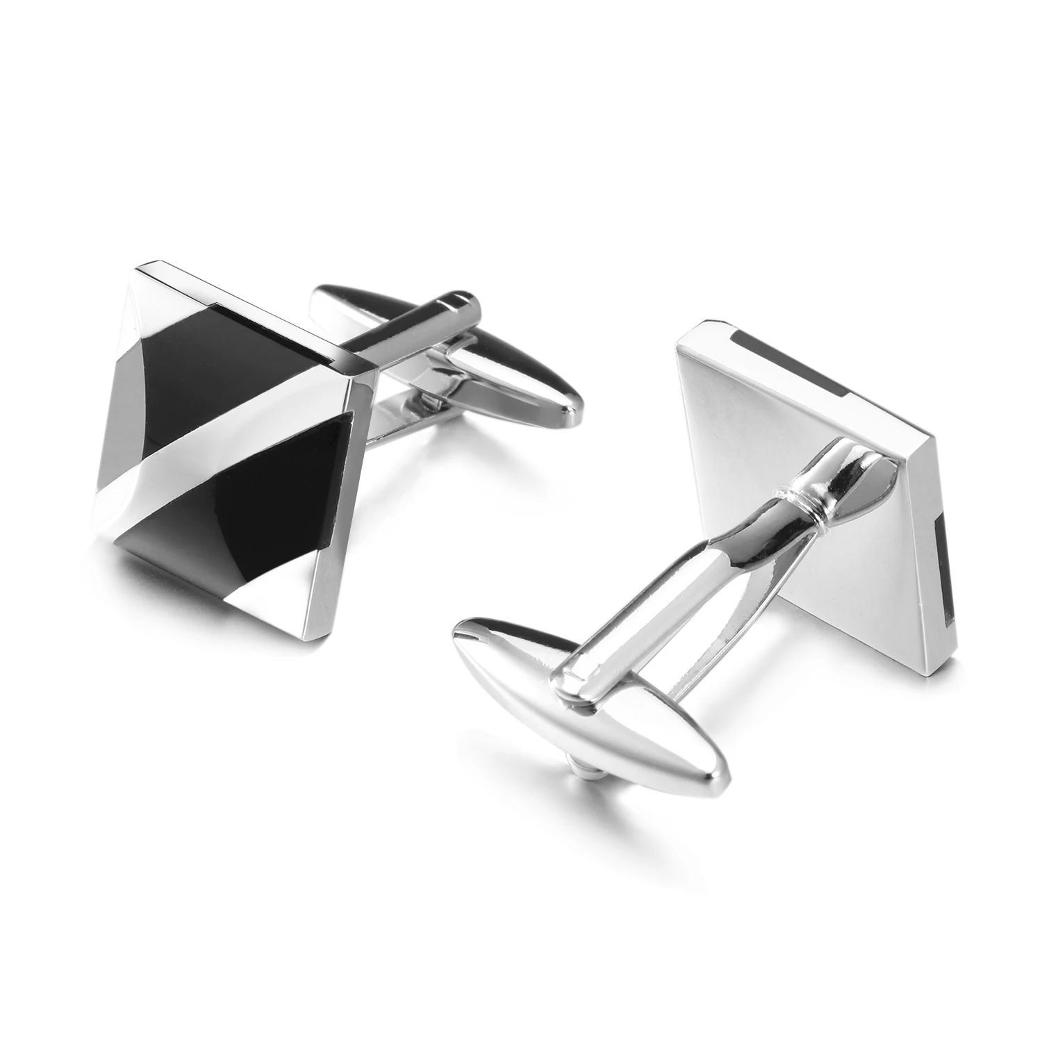 OB Jewelry-Silver Metal Men Jewelry Cuff links White or Black Stone Splicing Cufflinks Newest Square Cufflinks For Mens Shirts