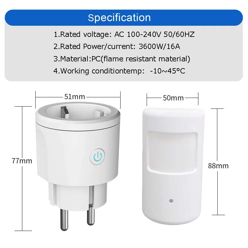 wireless sensor switch Smart Light Switch automatic PIR sensor EU socket Plug for smart life