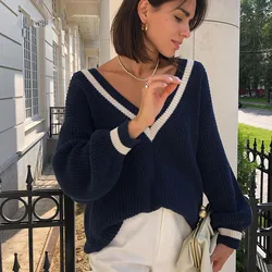 Women Winter Pullover V Neck Jersey Jumper Pulsweetheart Supplier Knitting Rib Fashion Clothes Woolen Sweater