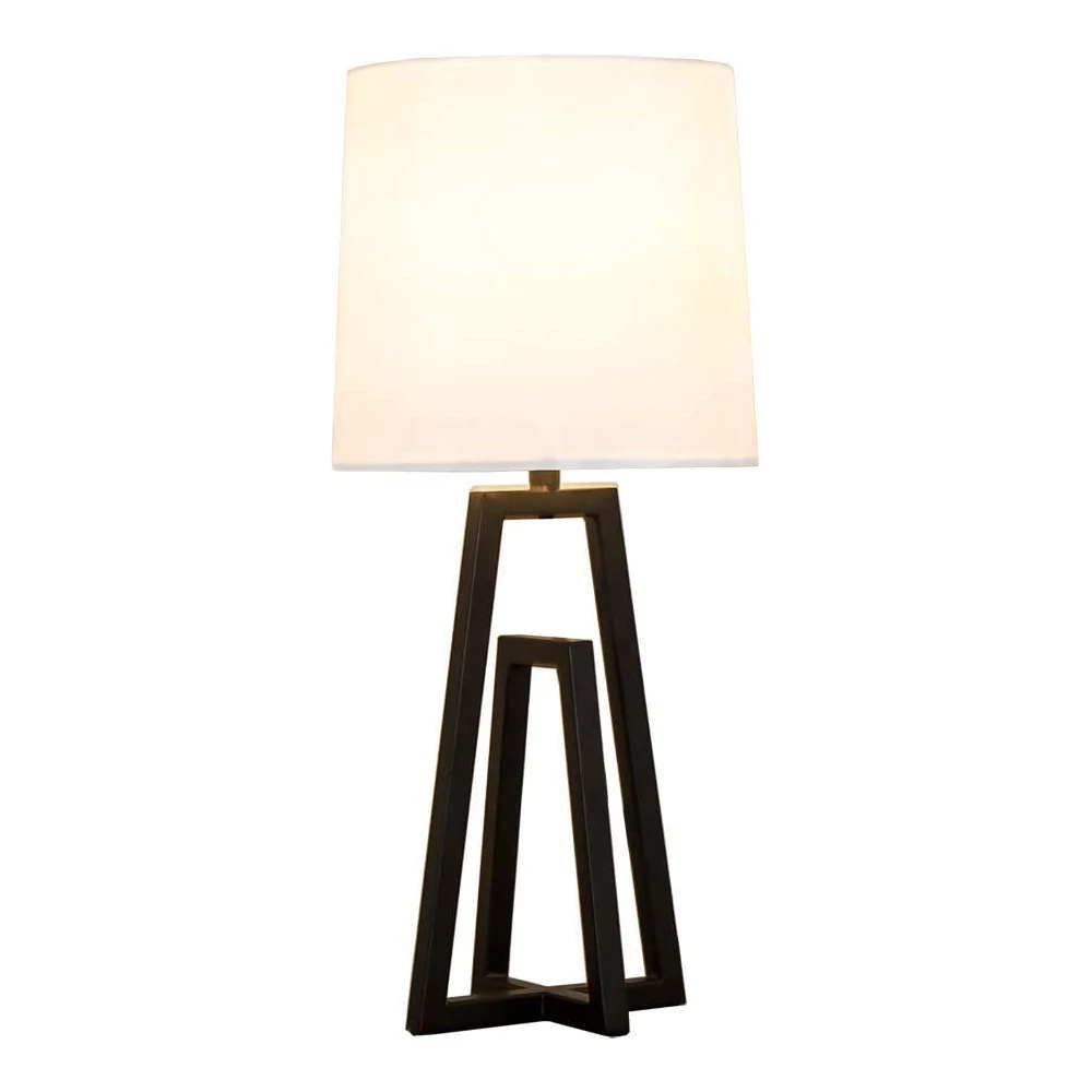 В наличии, современные пустотелые черные прикроватные настольные лампы с металлическим основанием, маленькая Настольная лампа с белым тканевым абажуром