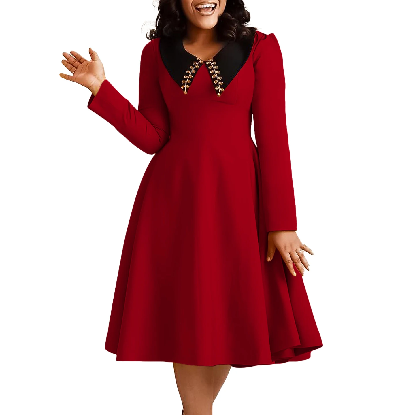 Casual latest dresses women lady elegant european knee length winter