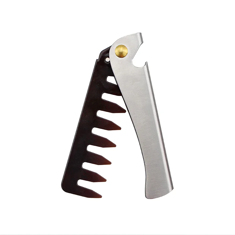 Wholesale Metal Foldable Beard Comb Travel Pocket Clip Stainless Steel For Men Grooming Hair Moustache Beard Comb