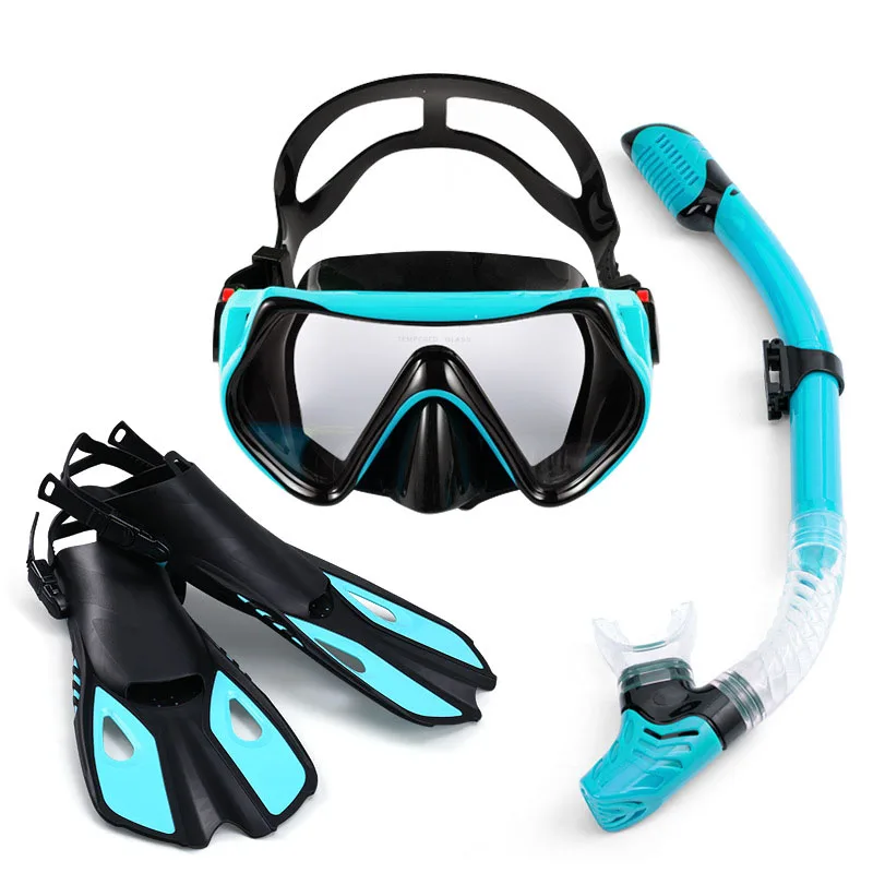 Custom Adults Anti-Fog Anti-Leak Dry Top Snorkel Scuba Freediving Snorkel Tube Diving Mask Swimming Goggles Diving Fins Set