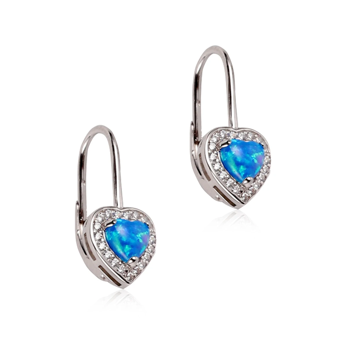 925 Sterling Silver Zircon Opal heart Earrings For Anniversary Birthday Gift