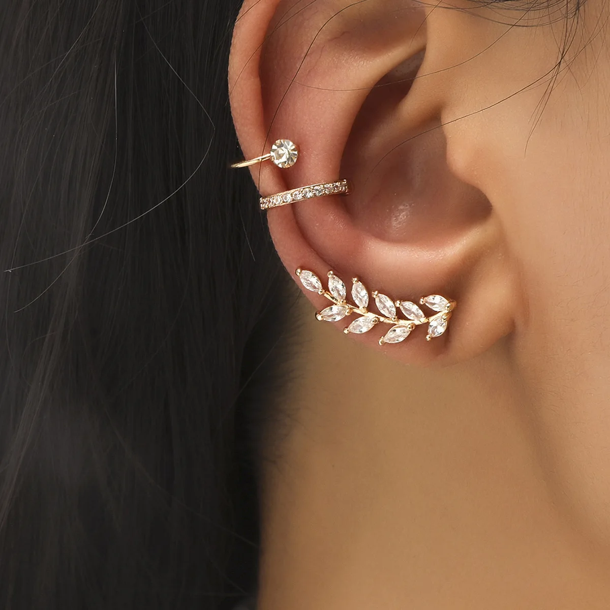 New Simple Star Small Diamond Earrings Ear Clip Leaf Flower Sunflower Geometric Pearl Zircon Earring