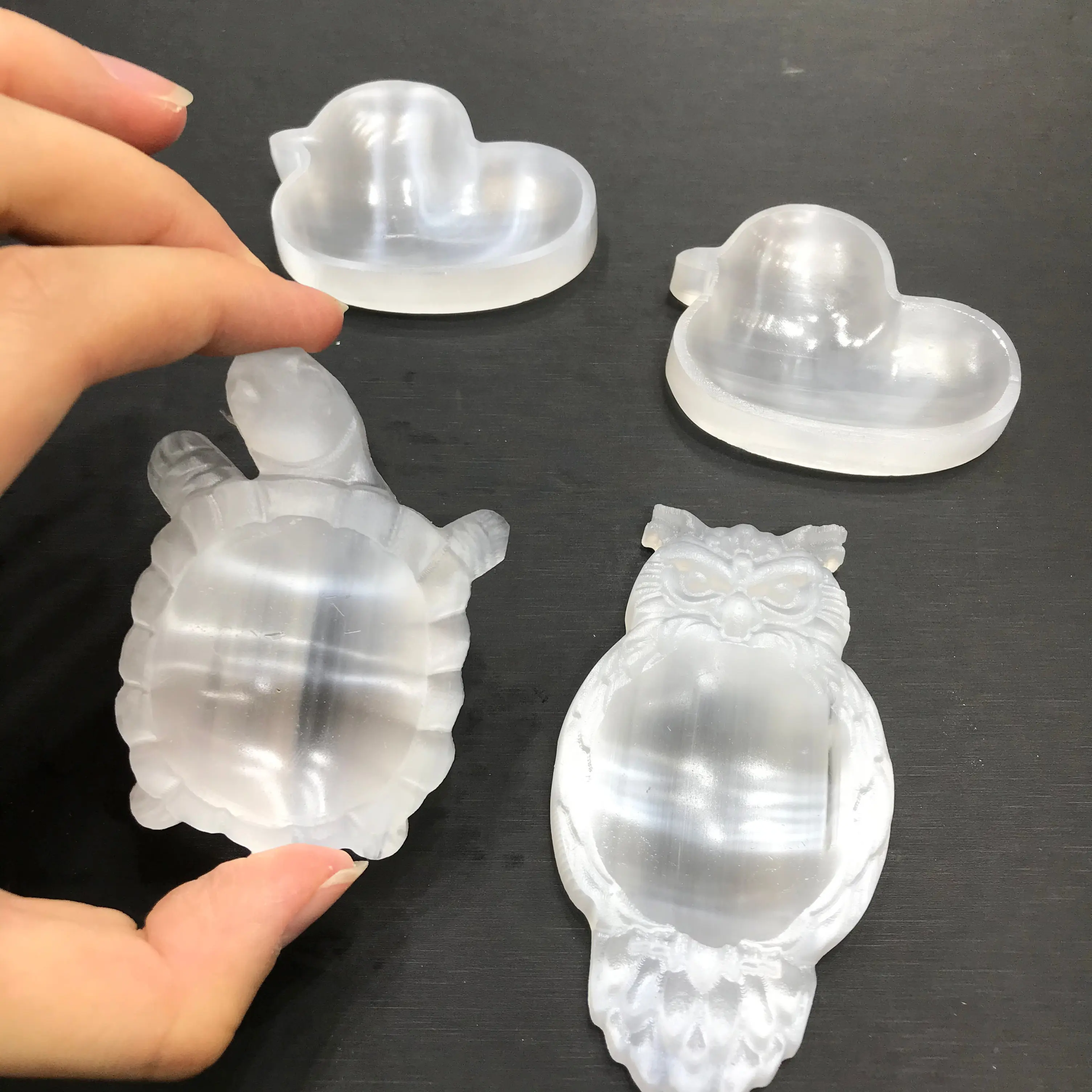 Wholesale Natural Clear Selenite Crystal Owl Duck Turtle Bowl For Home Decoration Gifts