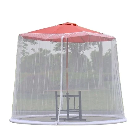 Adjustable Patio Umbrella Bug Screen for Outdoor Patio Umbrella, Seating Cover Mosquito Mesh Netting, Zipper Door, Fillable Base