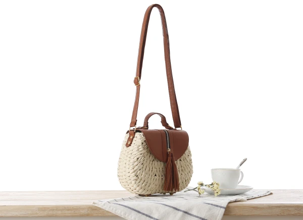 Knitting Summer Bohemian Tassel Straw Beach Crossbody Shoulder Bag For Lady