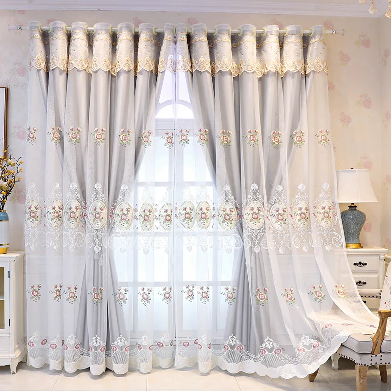 Luxury Embroidery Double Layer Window Curtains for the Living Room Voile Fabric Blackout Curtain Home Decoration
