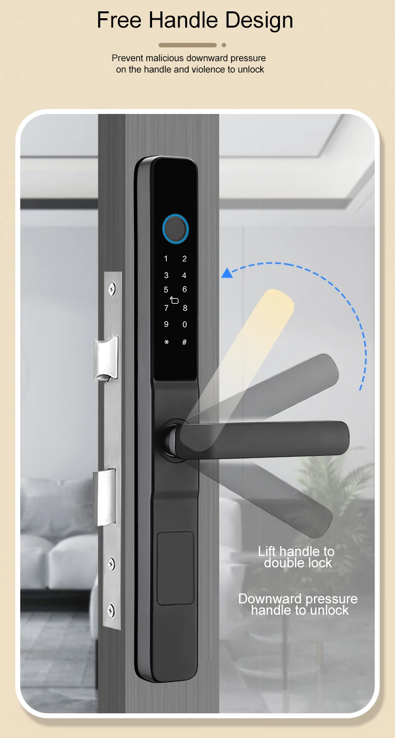 Qleung Waterproof Smart Lock Biometric Fingerprint Code Rfid Card  Security Alarm Door Lock For Apartment Sliding Door