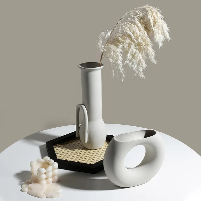 Modern Geometric Abstraction Decorative Vases White Ceramic Vase for Home Decor