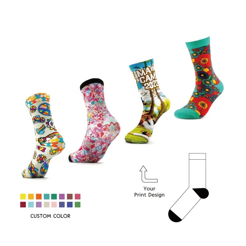 Wholesale 360 Digital Floral Cute Animal Print Socks Unisex Kids Personalize Custom Cotton 3d Full Printed Socks Sublimation
