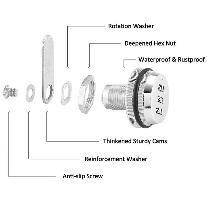 Combination Cam Lock for Drawer 90 Degree Rotation Cabinet Lock Bright Chromium Zinc Alloy