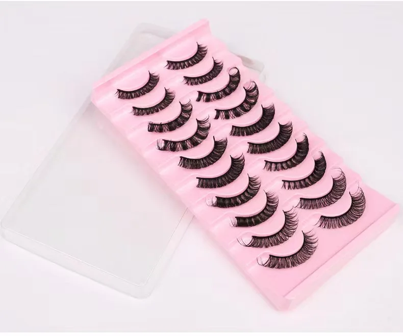 Pinky Leem Wholesale Handmade Fluffy Best Selling Dramatic 25mm 10 Pairs Pack 3D Silk Russian Eyelashes D DD Curl Strip Lashes