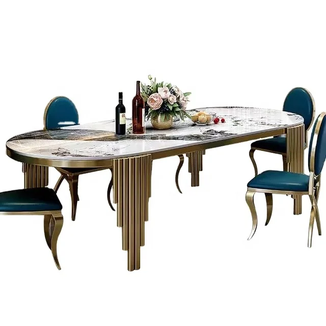 Modern home furniture dinning room table sets glossy sliver stainless steel base  marble or glass  dining table
