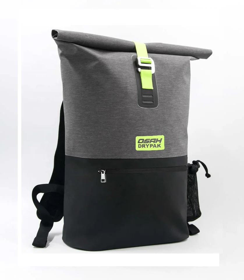 Heather Grey TPU Roll Top Backpack Urban Leisure Waterproof Laptop Sports Daypack Backpack