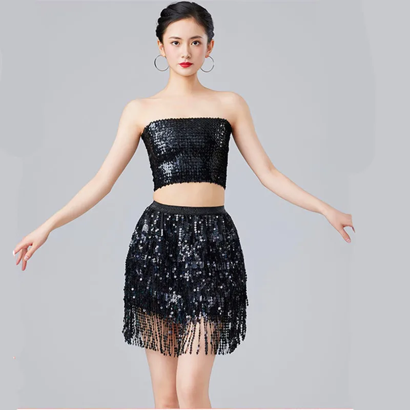 Sequins Top Ladies High Pop Glitter Dance Stage Performance Adult DS Clothing Packaging Ballroom Party Outfit Latin Performance