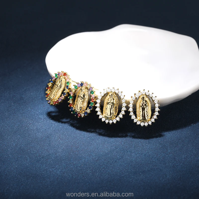 Diamond Virgin Mary Stud Earrings For Women Earrings Stud Round Colorful White Cubic Zirconia Setting Women Earrings