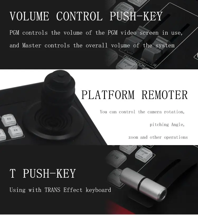 vMix control video switcher panel with 24 channels shift T-bar trans-effect volume PTZ control function