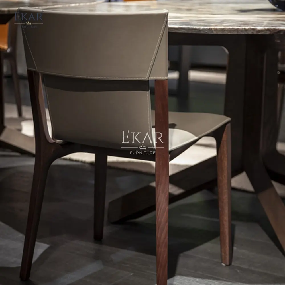 Imported White Wax Wood Hard Leather Edge Craftsmanship Armchair Modern Contemporary Dining School Apartment Entry Dining Chair