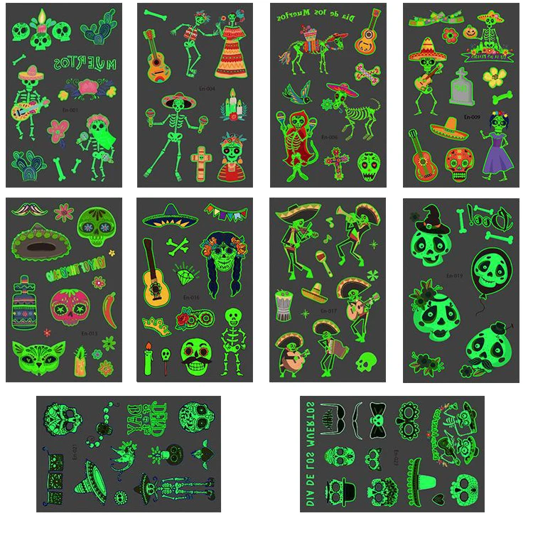 Shantou Water Transfer Temporary Fluorescence & Luminous Body Art Tattoo Sticker For Halloween Party