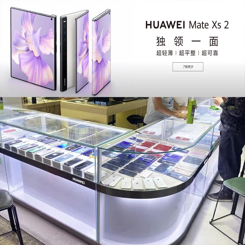 Заводская изготовленная на заказ стеклянная косметическая витрина со светодиодным освещением Большой Угловой шкаф металлический счетчик для телефона