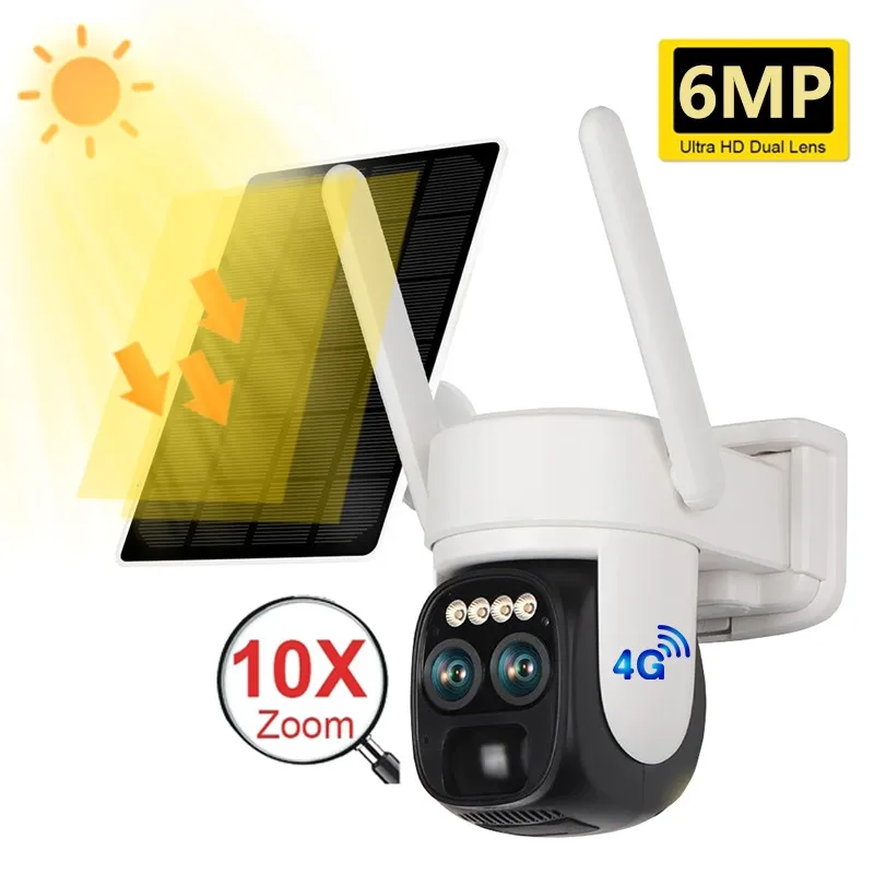 6MP 3K двойной объектив 10x Зумирование Okam Солнечная Беспроводная Wi-Fi 4G камера аудио красочная ночного видения