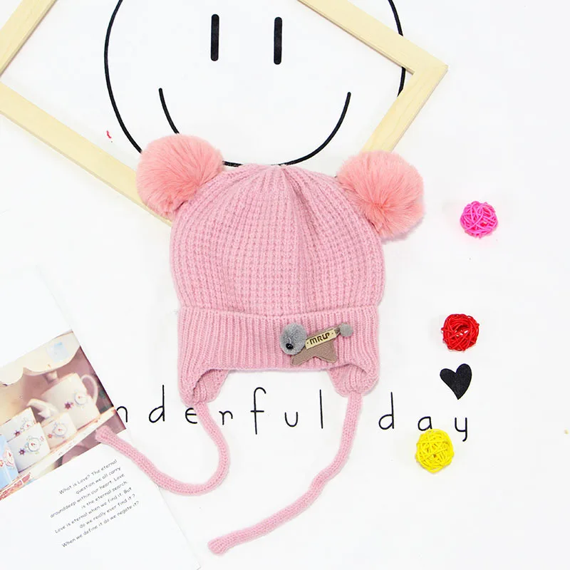Thicken Warm Kids winter hat cute baby knitted hat woolen yarn hat caps