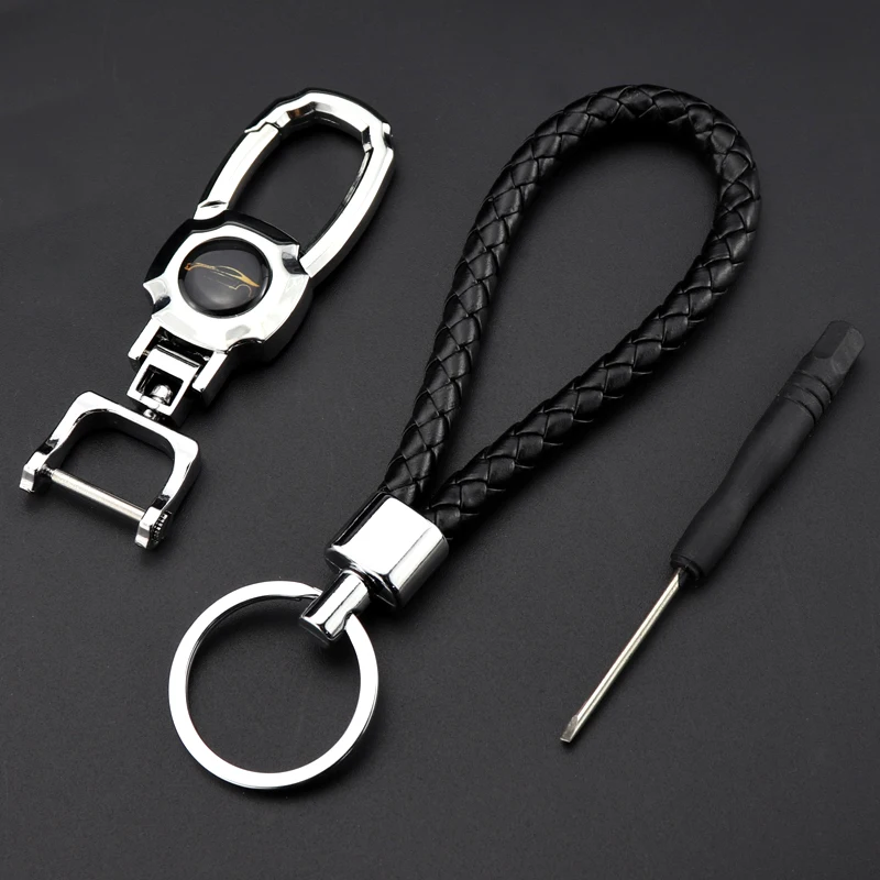 Hand-woven leather Car Key Chain Bag Leather Car Key Holder Keyring Zipper Case for Auto Remote Key Fob Cover Men Women