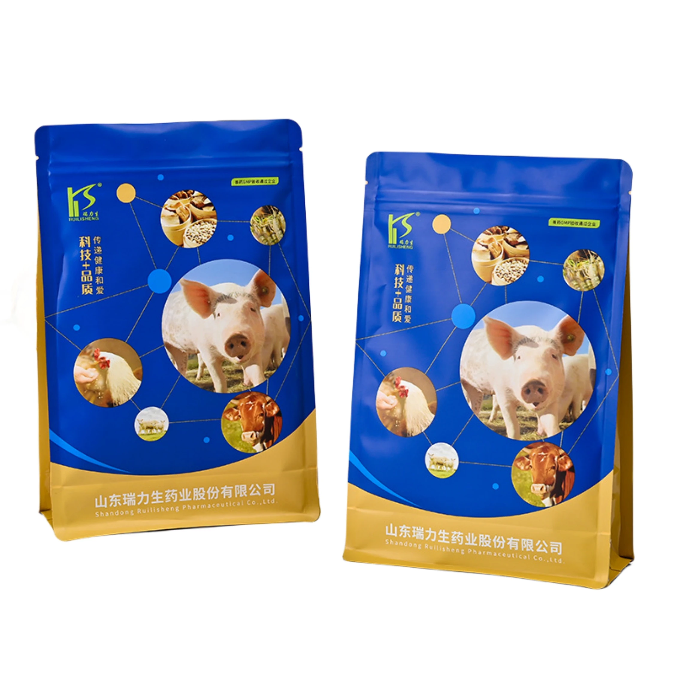 Large flat bottom pig pet food packaging plastic bags for dog food 500g 1kg 2.5kg 10kg 15kg 20kg packaging bags