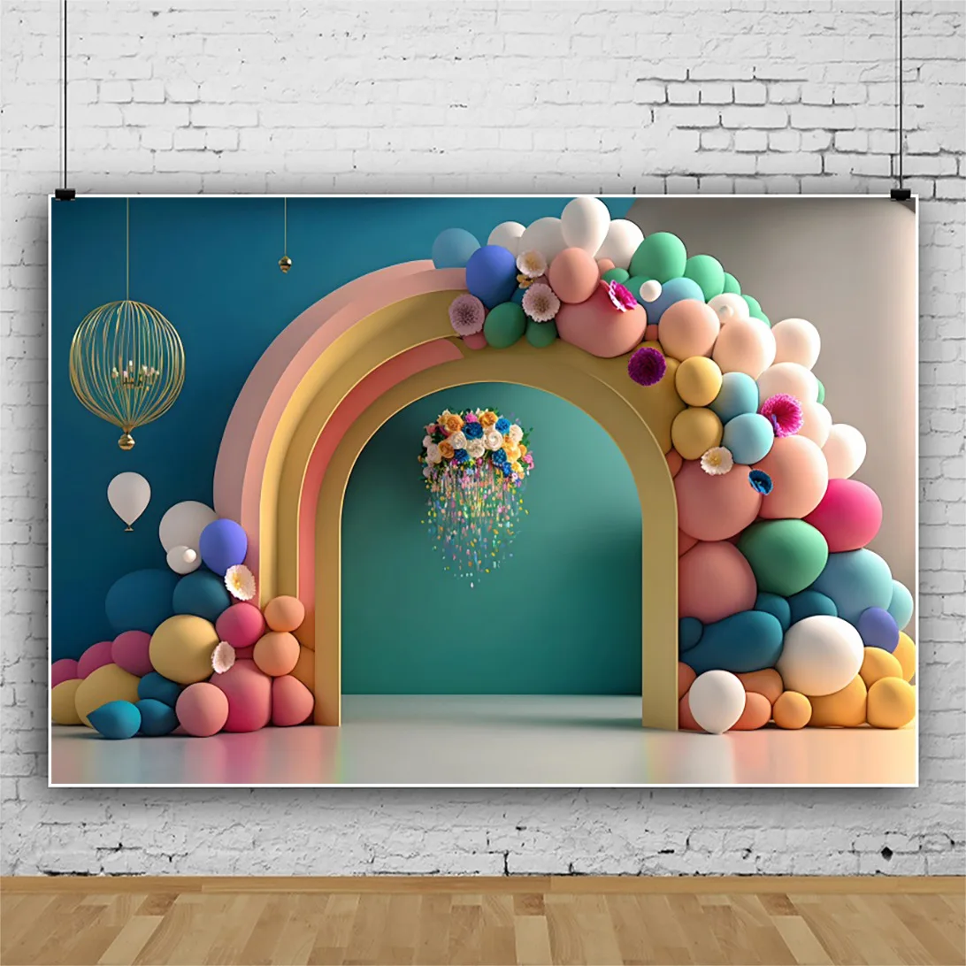 3D-фон для фотосъемки с разноцветными шарами декорация детского дня рождения семейной фотостудии фотореалистичная ткань
