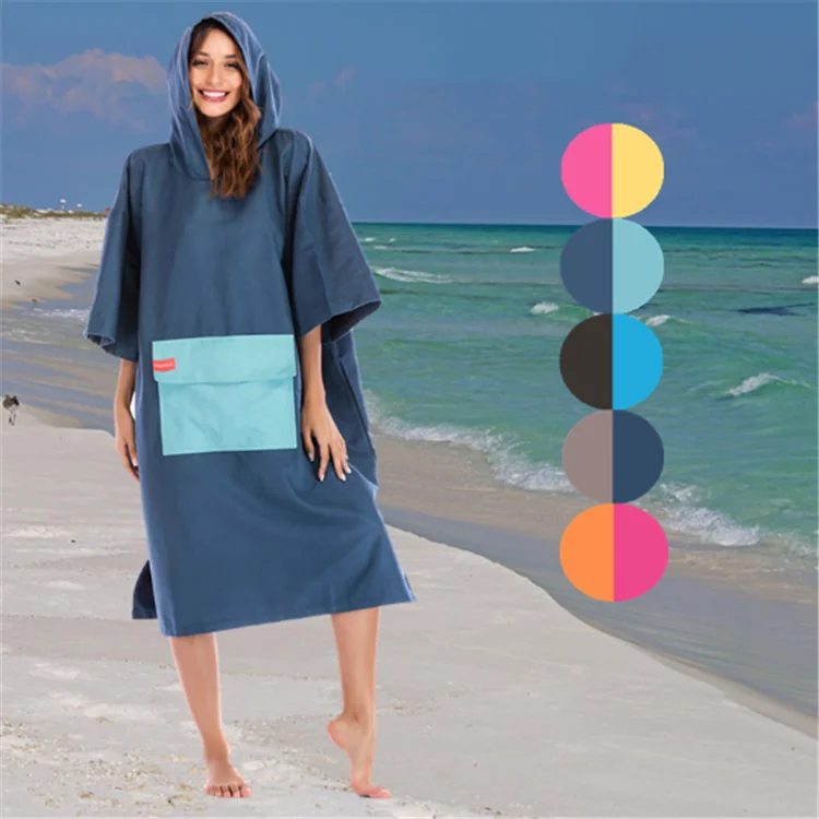 Custom logo sand proof  hooded  beach towel bathrobe  quick dry cloak  with large pocket