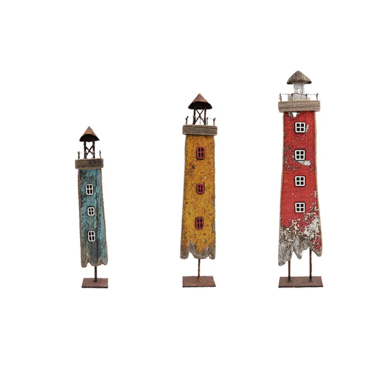 YBOX Handmade Small Wooden Vintage American Style table-standing lighthouse teaching aid home decor