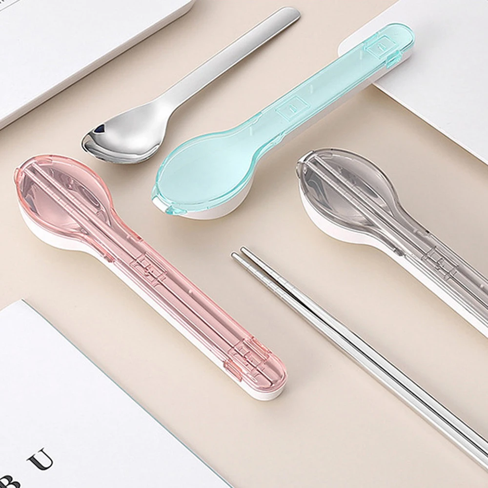 Outdoor Camping Folding Metal Multicolor Spoon Fork Chopstick Stainless Steel Flatware Portable Silver Cutlery Set With Case