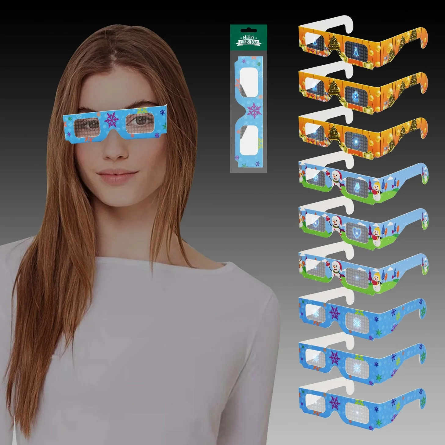 Custom Cardboard Diffraction Glasses 3D Rave Glasses Christmas Promotional Diffraction Paper Glasses