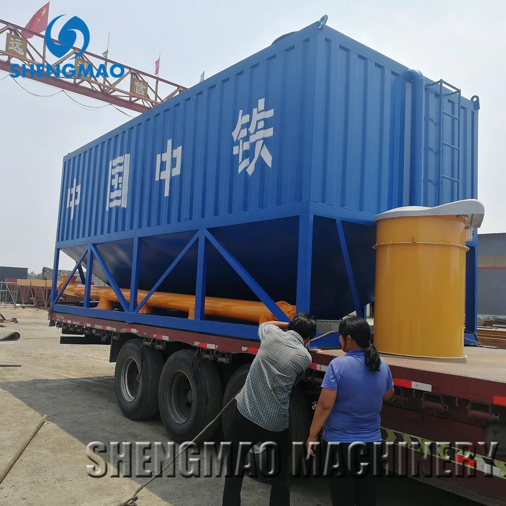 SHENGMAO 50T Horizontal Type Cement Silo in Mobile Concrete Batch Plant