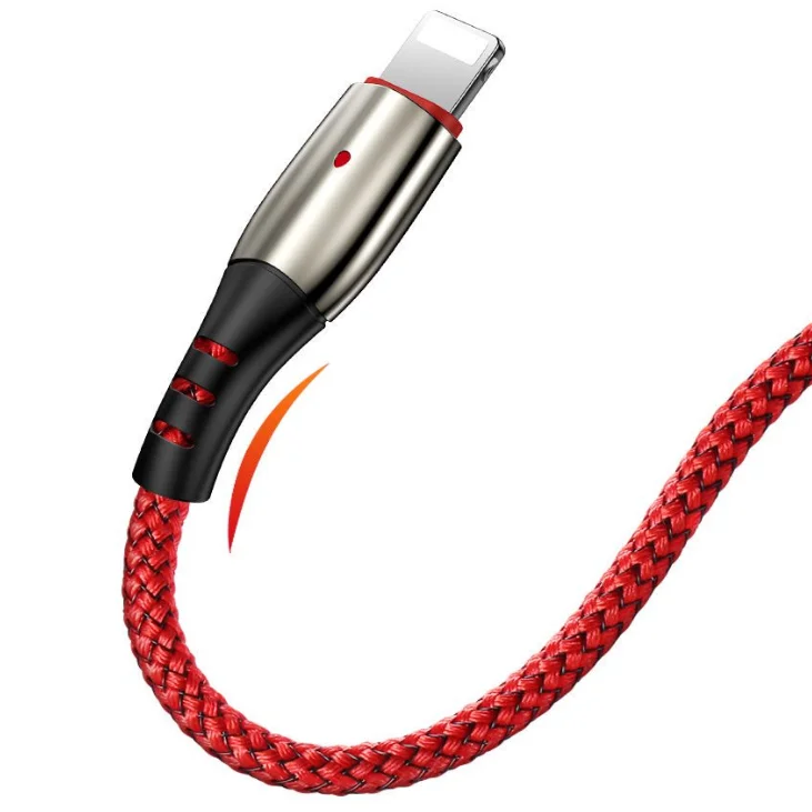 
TOTU BL-002 hot 1.2m 1.8m zinc alloy 3A data kabel for iPhone durable nylon braided USB cable with led light 