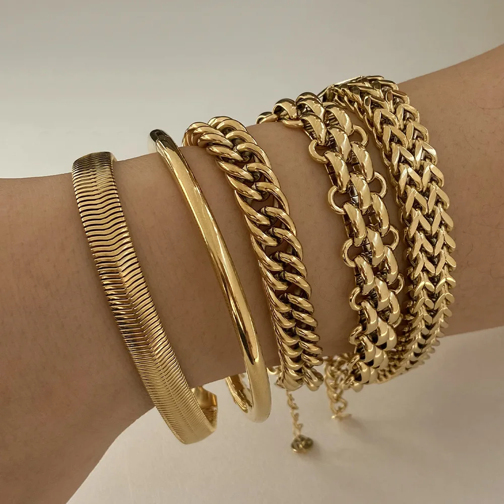 Низкая цена продажи регулируемый браслет из нержавеющей стали 18K золото женский с цепочкой