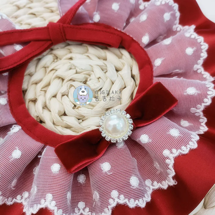 Pet accessories Christmas style cat dog rabbit lace collar bell adjustable choker