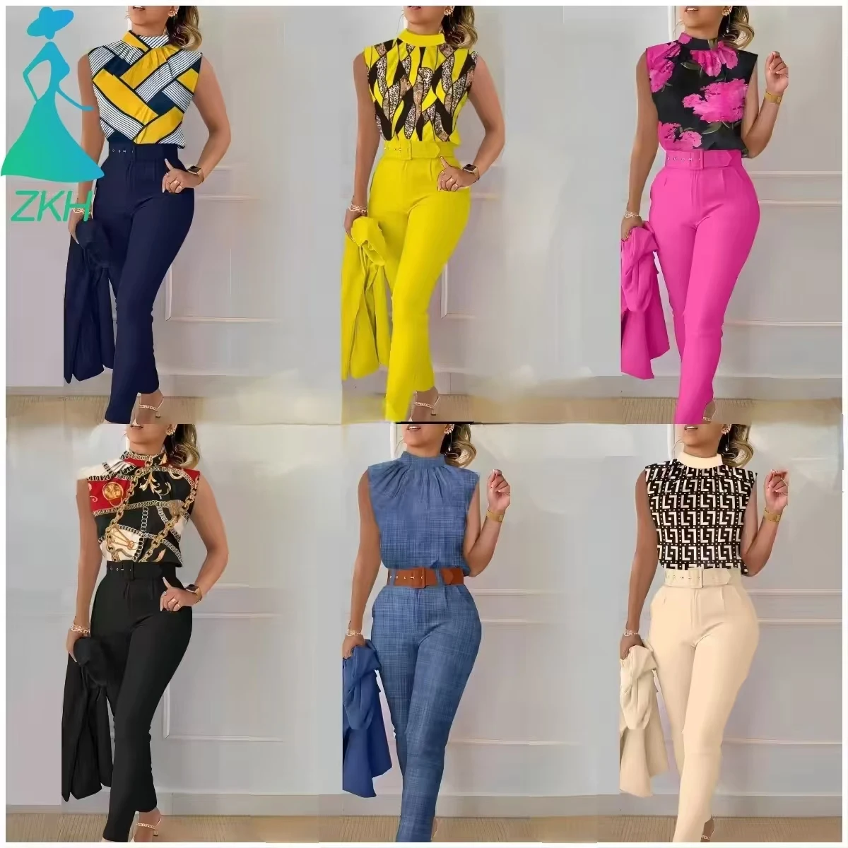 Sweet Office Printed Blouse Women Outfits Sleeveless Shirt Fashion Casual Suit 2024 Summer 2 Pcs Set Womens Clothing